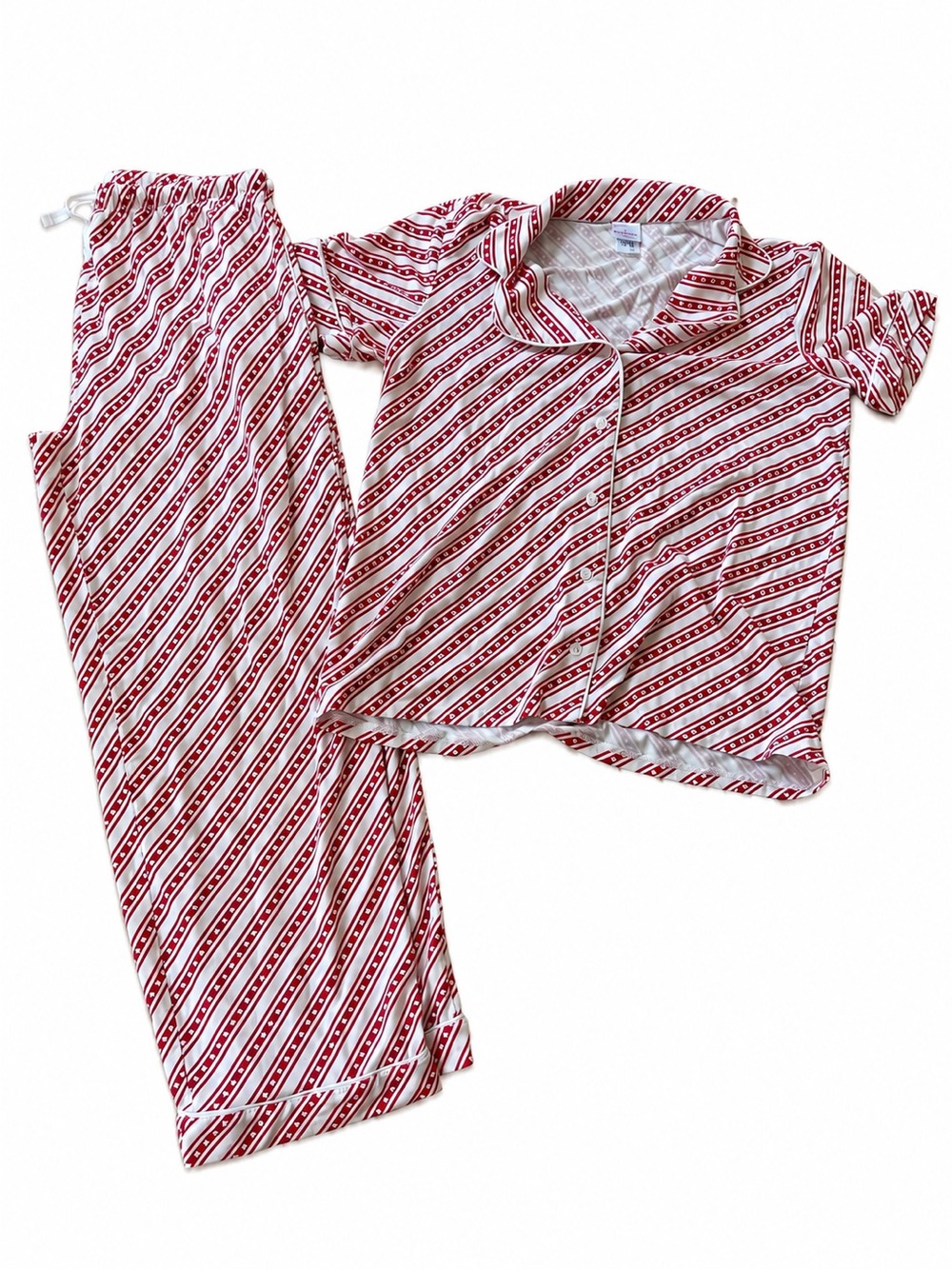 Hanna Andersson Cozy Sleepwear Red Heart Stripe Pajama Set Women’s Medium